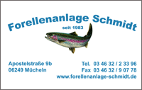 Visitenkarte Forellenanlage Schmidt
